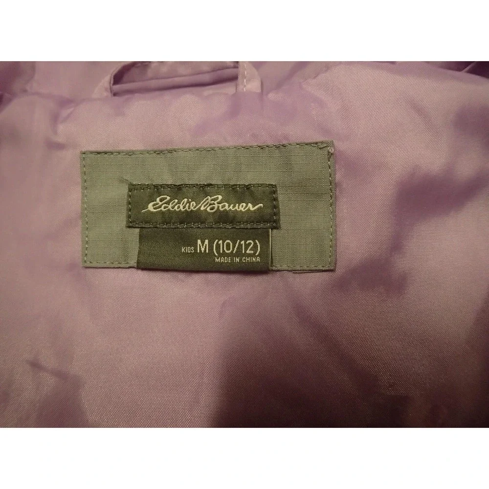 Eddie Bauer Windbreaker Jacket Girls 10/12 Purple Grey Excellent Colorblock Hood